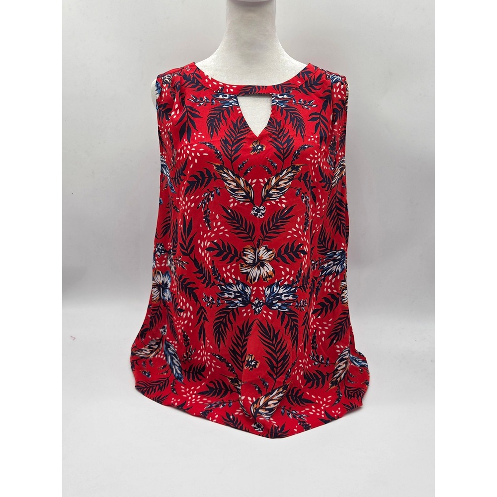 Collective Concepts Women's M Red Tropical Floral Keyhole Blouse 101-581